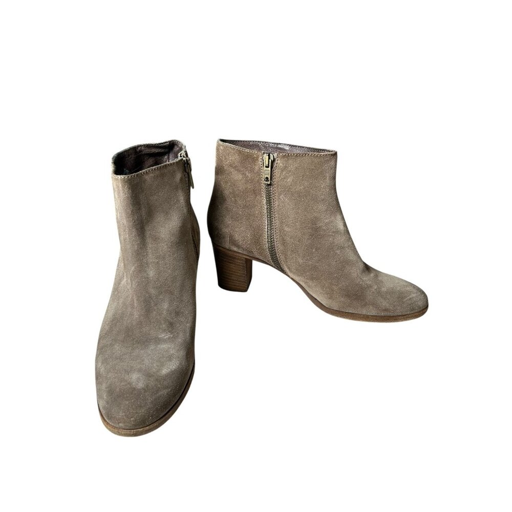 J Crew Ankle Booties Brown Suede Women's Sz 8 Leather Side Zip Block Heel